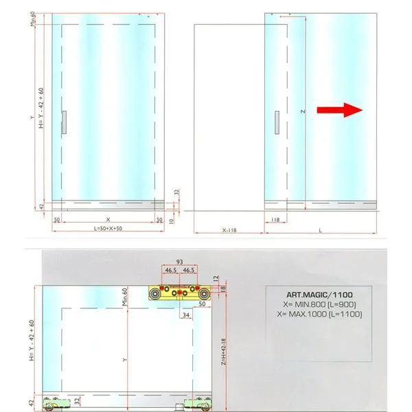 Механизм для стеклянных дверей Terno Scorrevoli Magic 1100-4