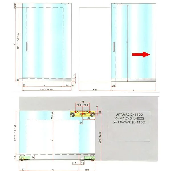 Механизм для стеклянных дверей Terno Scorrevoli Magic 1100-8