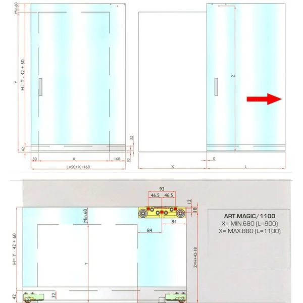Механизм для стеклянных дверей Terno Scorrevoli Magic 1100-7