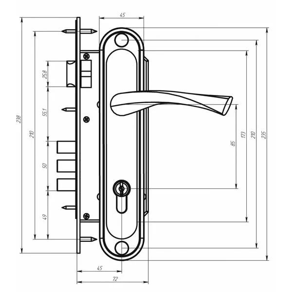 Ручка дверная на планке РФ1-85.02 (85 мм) медь-1